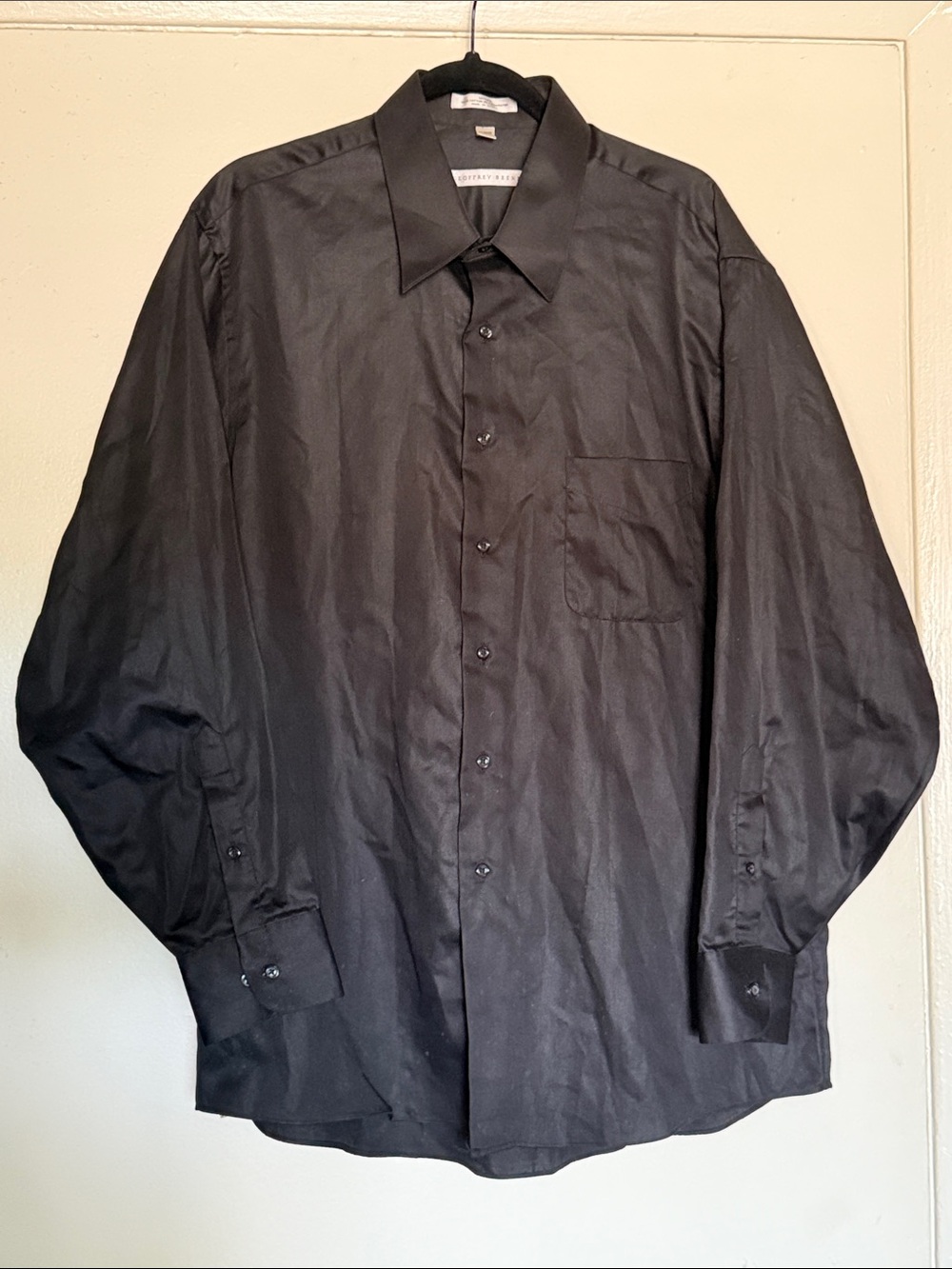 Geoffrey Beene XL Black Satin-Look Button-Up Shirt
